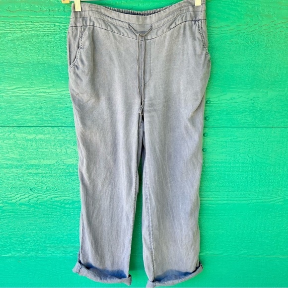 Cynthia Rowley Pants - 100% LINEN BLUE CHAMBRAY PULL ON DRAWSTRING WIDE LEG PANTS SIZE MEDIUM